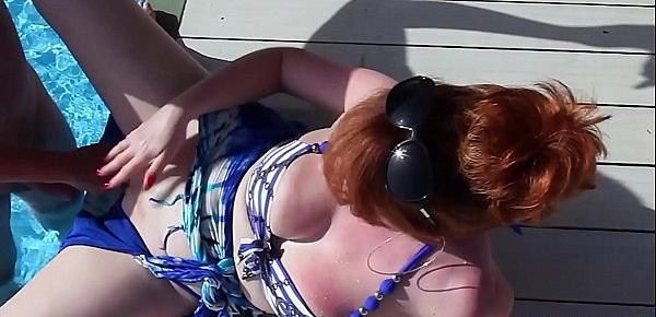  Mature redhead RedXXX fucking and masturbating poolside